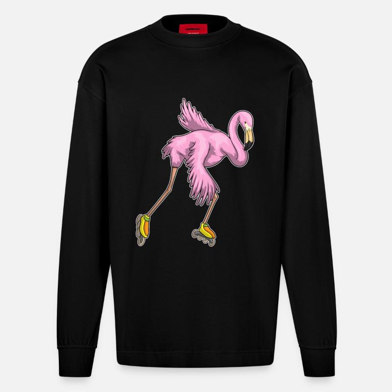 Flamingo Inline skating Rollschuhe - Heavyweight Oversized Organic Langarmshirt Made in EU - SOLID BLACK