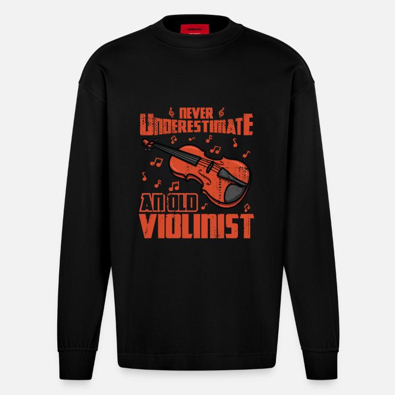 Never Underestimate An Old Violinist - Heavyweight Oversized Organic Langarmshirt Made in EU - SOLID BLACK