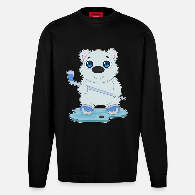 Eisbär Eishockey Eishockeyschläger - Heavyweight Oversized Organic Langarmshirt Made in EU - SOLID BLACK