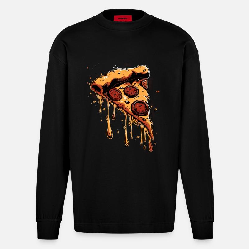 Graphique de la tranche de pizza - Manches longues bio épais oversize fabriqué en UE - SOLID BLACK