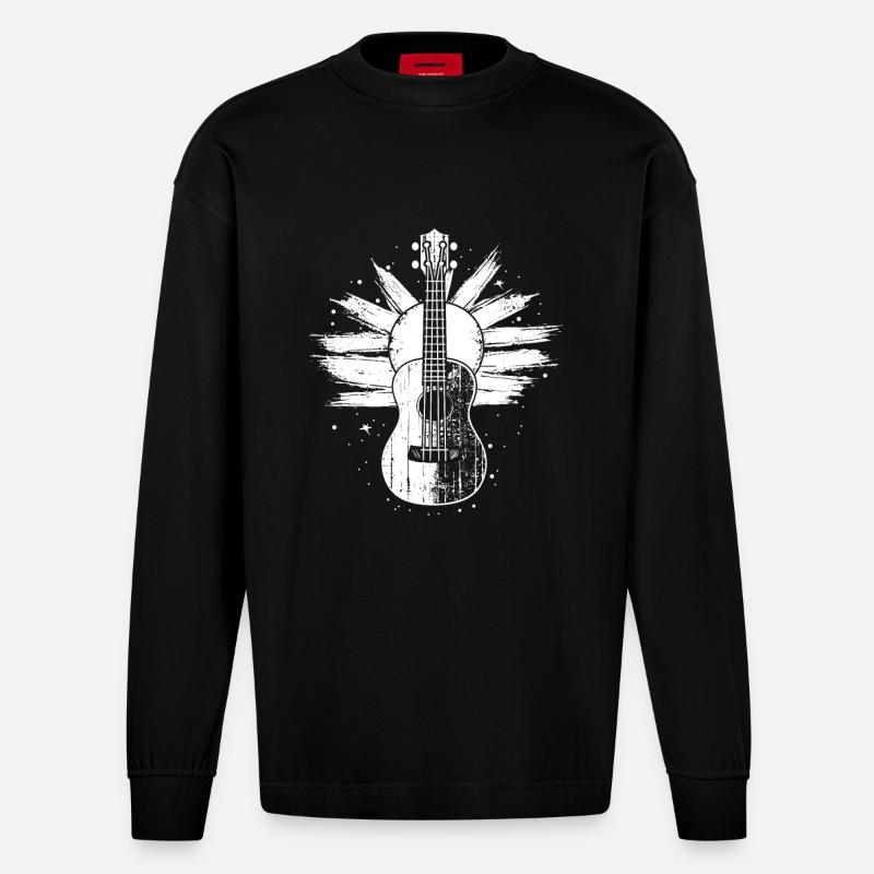 Ukulele Skizze - Heavyweight Oversized Organic Langarmshirt Made in EU - SOLID BLACK
