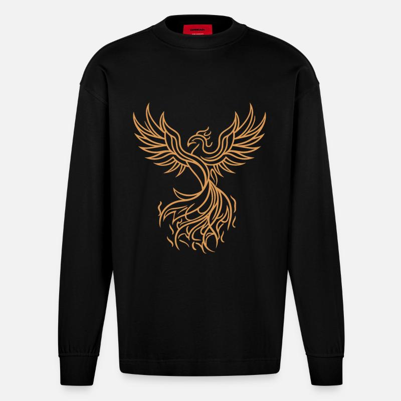 Phönix Mythischer Feuervogel Auferstehender Stammeskunst - Heavyweight Oversized Organic Langarmshirt Made in EU - SOLID BLACK