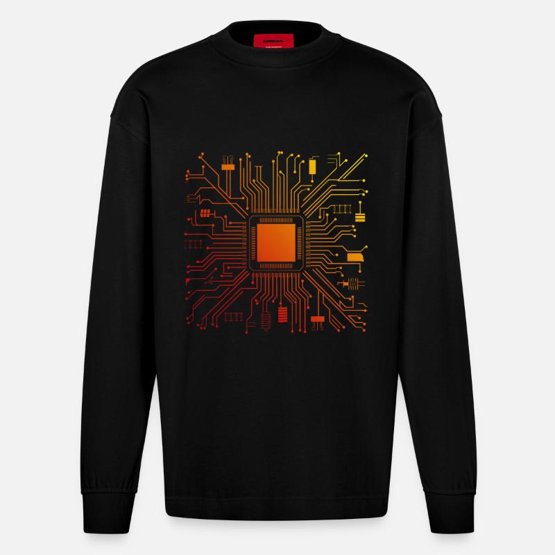 Tech Computer Motherboard Abstrakter Mikrochip - Heavyweight Oversized Organic Langarmshirt Made in EU - SOLID BLACK