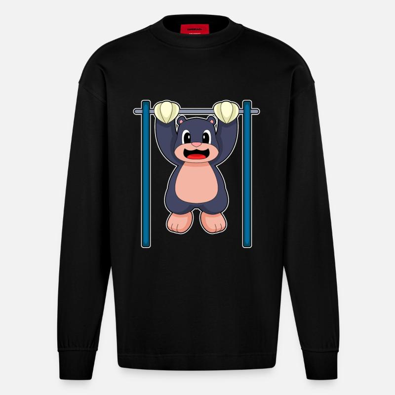 Mole Bodybuilder Pull-ups Bodybuilding - Heavyweight Oversized Organic Longsleeve Shirt Made in EU - SOLID BLACK