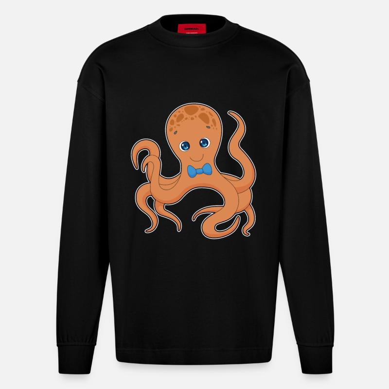 Octopus Gentleman Noeud papillon - Manches longues bio épais oversize fabriqué en UE - SOLID BLACK