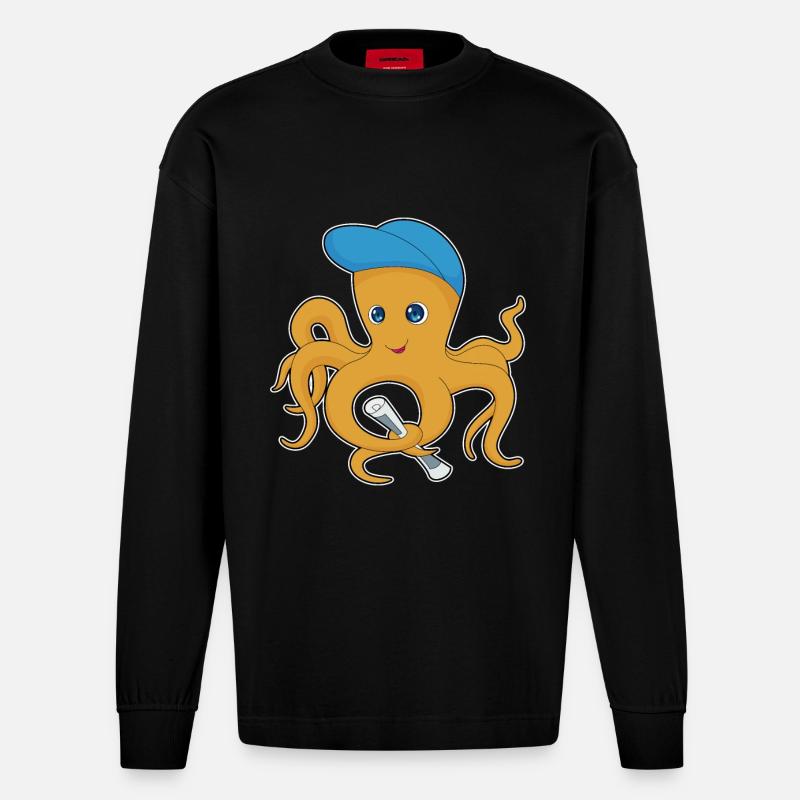 Journal Octopus - Manches longues bio épais oversize fabriqué en UE - SOLID BLACK