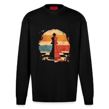 Chess piece Retrowave - Heavyweight Oversized Organic Longsleeve Shirt Made in EU - SOLID BLACK - Front