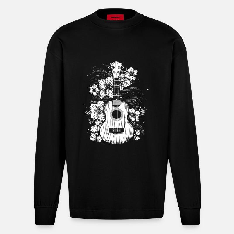 Ukulélé Look Bande Dessinée - Manches longues bio épais oversize fabriqué en UE - SOLID BLACK