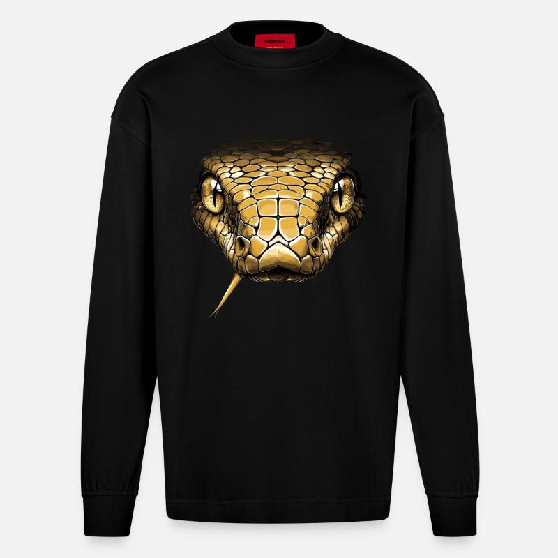Schlange Python Kobra Mamba Klapperschlange Snake - Heavyweight Oversized Organic Langarmshirt Made in EU - SOLID BLACK