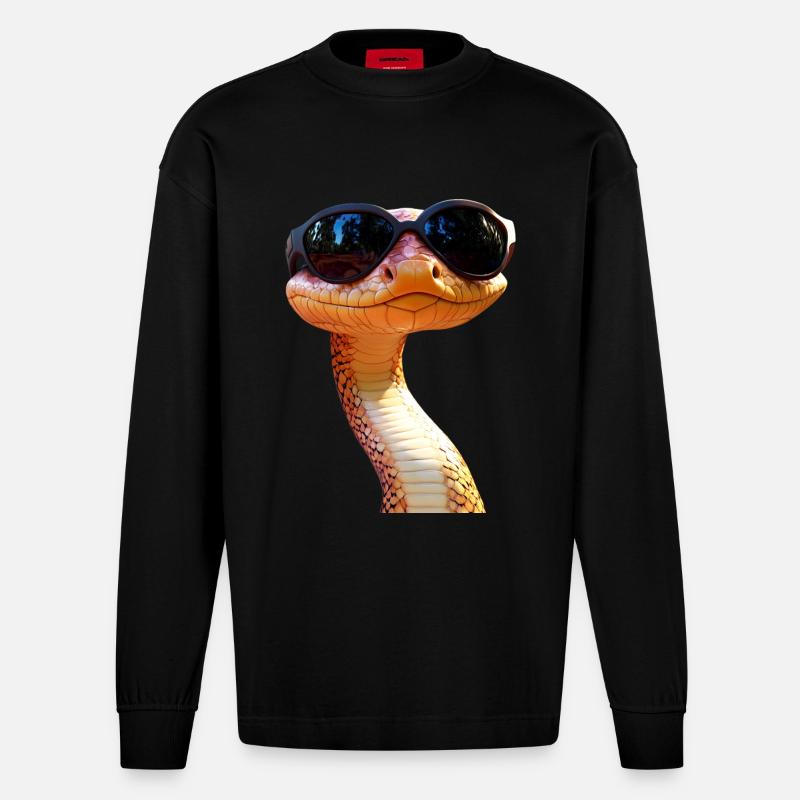 Schlange Python Kobra Mamba Klapperschlange Snake - Heavyweight Oversized Organic Langarmshirt Made in EU - SOLID BLACK