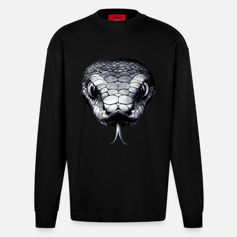 Schlange Python Kobra Mamba Klapperschlange Snake - Heavyweight Oversized Organic Langarmshirt Made in EU - SOLID BLACK