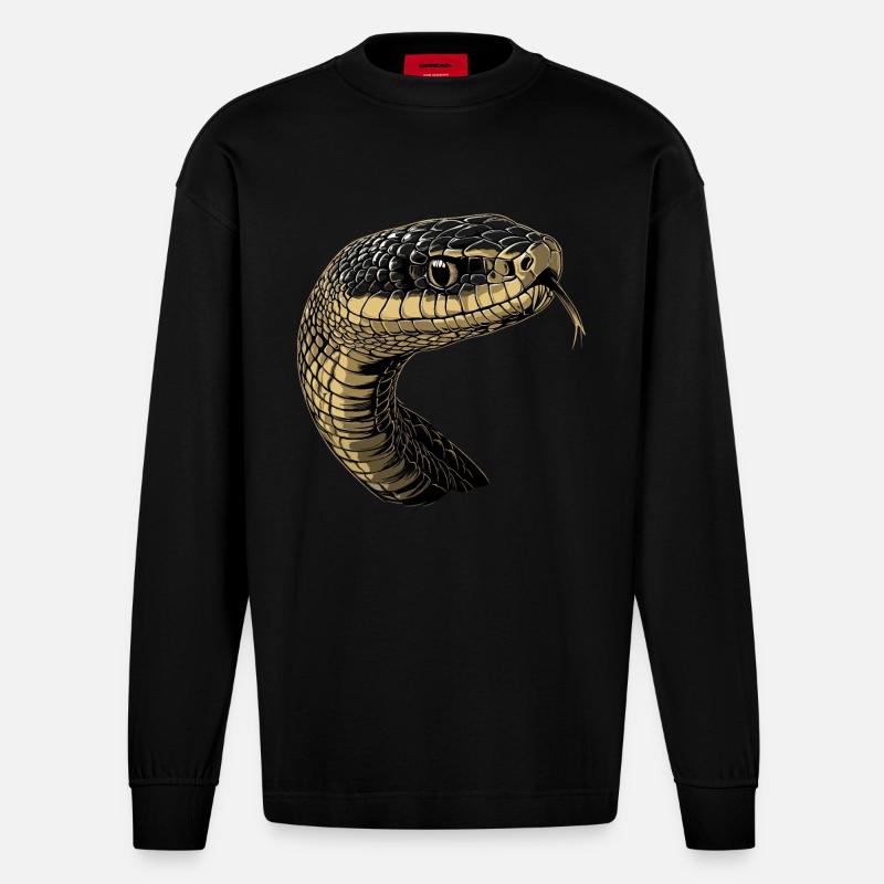 Schlange Python Kobra Mamba Klapperschlange Snake - Heavyweight Oversized Organic Langarmshirt Made in EU - SOLID BLACK