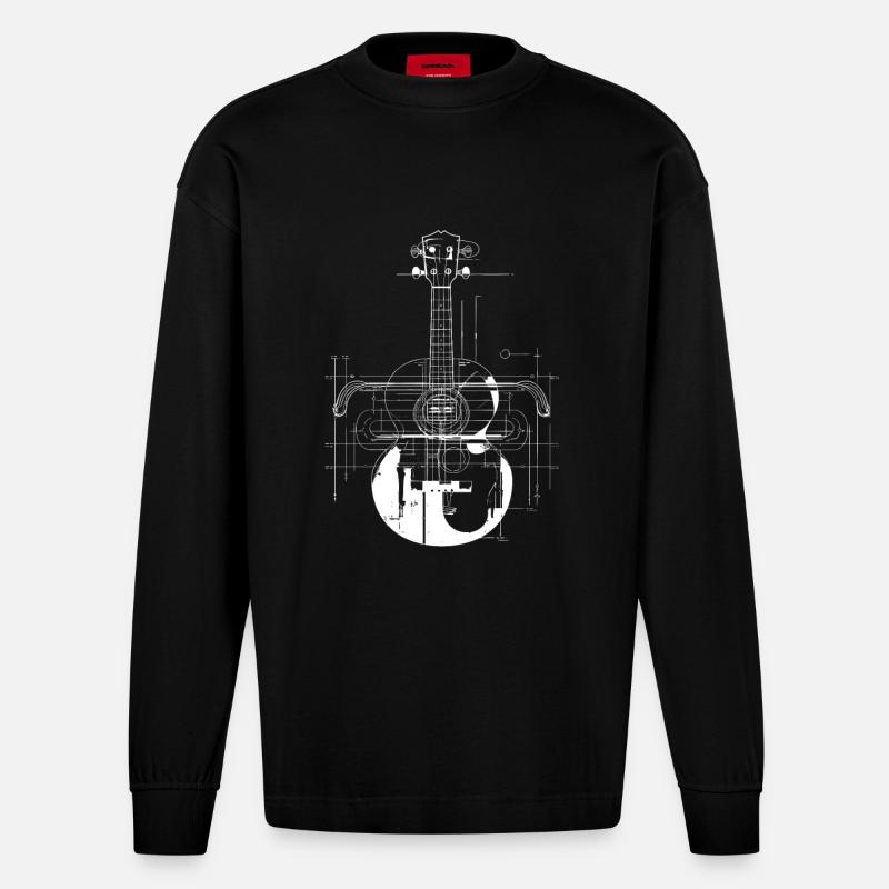 Ukulele Zeichnung - Heavyweight Oversized Organic Langarmshirt Made in EU - SOLID BLACK