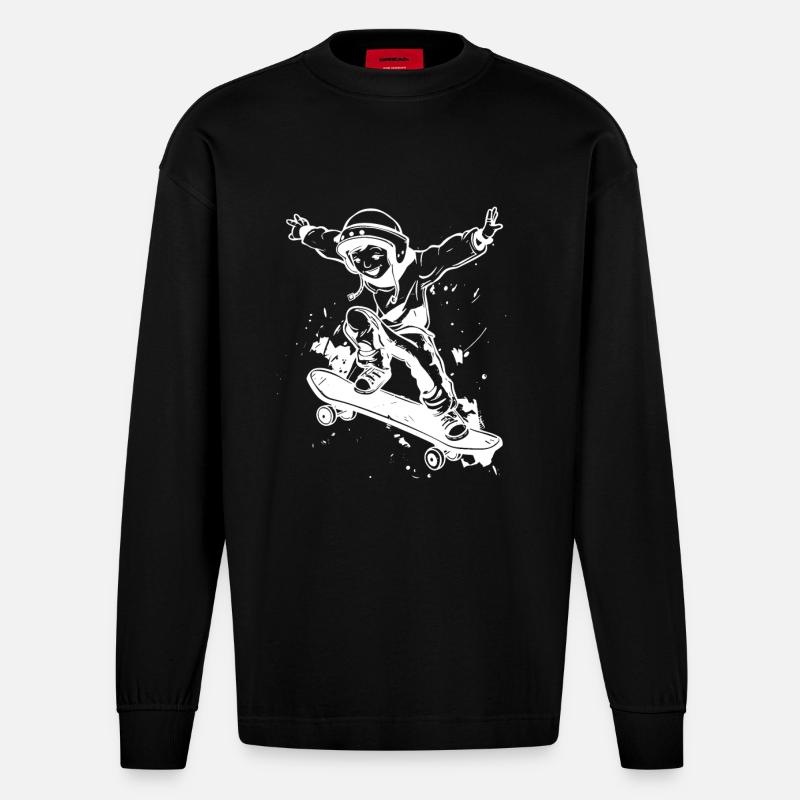 Skateboard Junge - Heavyweight Oversized Organic Langarmshirt Made in EU - SOLID BLACK