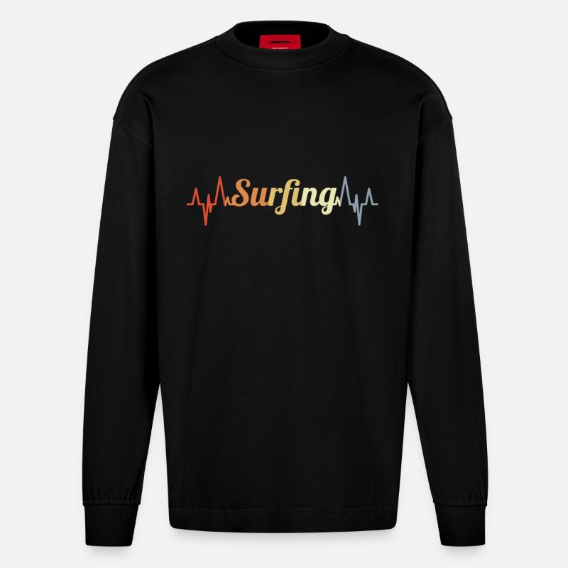 Surfen Kardiogramm - Heavyweight Oversized Organic Langarmshirt Made in EU - SOLID BLACK