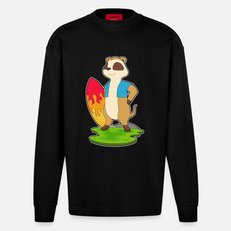 Erdmännchen Surfer Surfbrett - Heavyweight Oversized Organic Langarmshirt Made in EU - SOLID BLACK