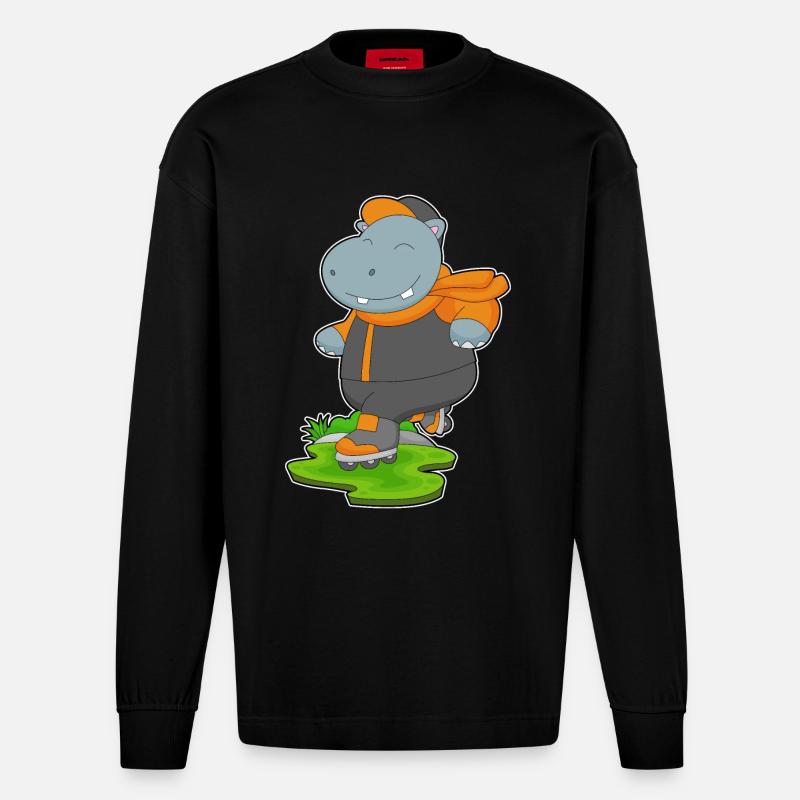 Nilpferd Inline skating Inline skates - Heavyweight Oversized Organic Langarmshirt Made in EU - SOLID BLACK