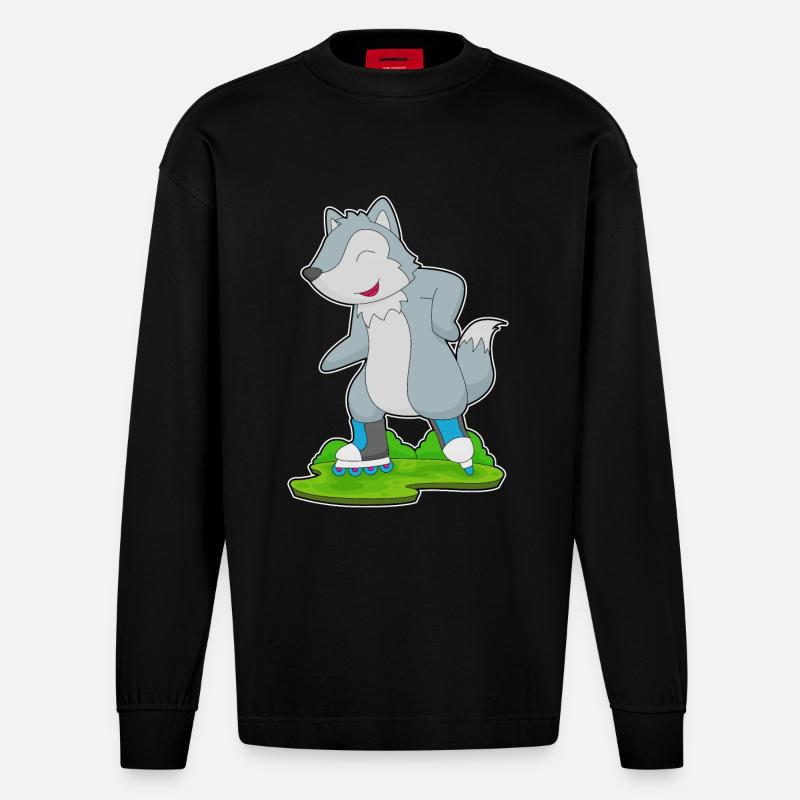 Wolf Inline skating Inline skates - Heavyweight Oversized Organic Langarmshirt Made in EU - SOLID BLACK