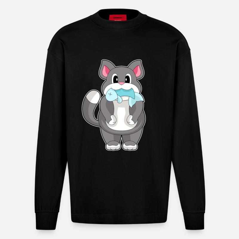 Poisson-chat - Manches longues bio épais oversize fabriqué en UE - SOLID BLACK