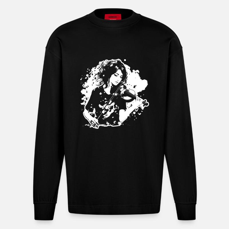 Weibliche Violinistin - Heavyweight Oversized Organic Langarmshirt Made in EU - SOLID BLACK