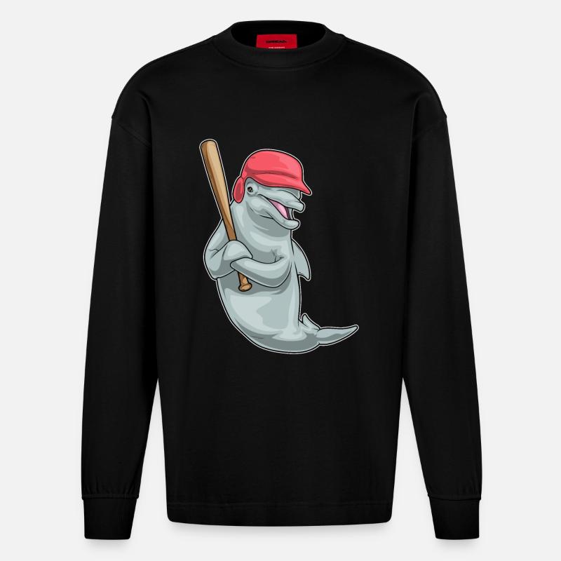 Batte de baseball Dolphin - Manches longues bio épais oversize fabriqué en UE - SOLID BLACK