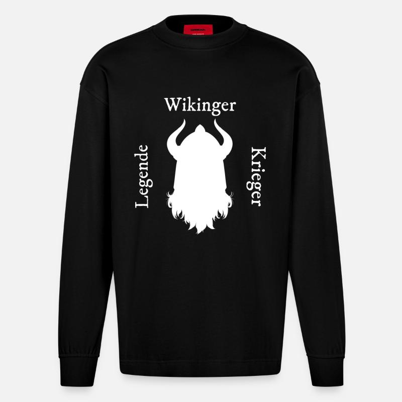 Wikinger Kriegergeist - Heavyweight Oversized Organic Langarmshirt Made in EU - SOLID BLACK