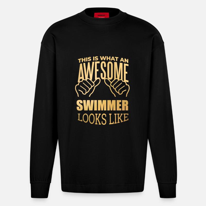 schwimmen - Heavyweight Oversized Organic Langarmshirt Made in EU - SOLID BLACK