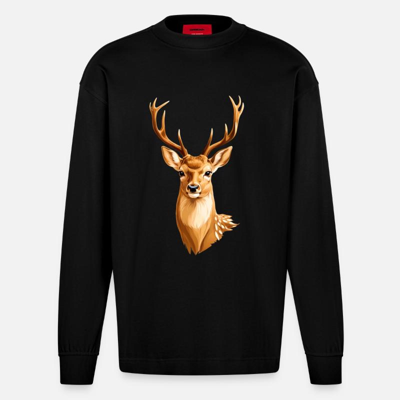 Cerf doré - Manches longues bio épais oversize fabriqué en UE - SOLID BLACK
