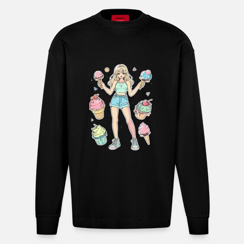 Fille de crème glacée - Manches longues bio épais oversize fabriqué en UE - SOLID BLACK