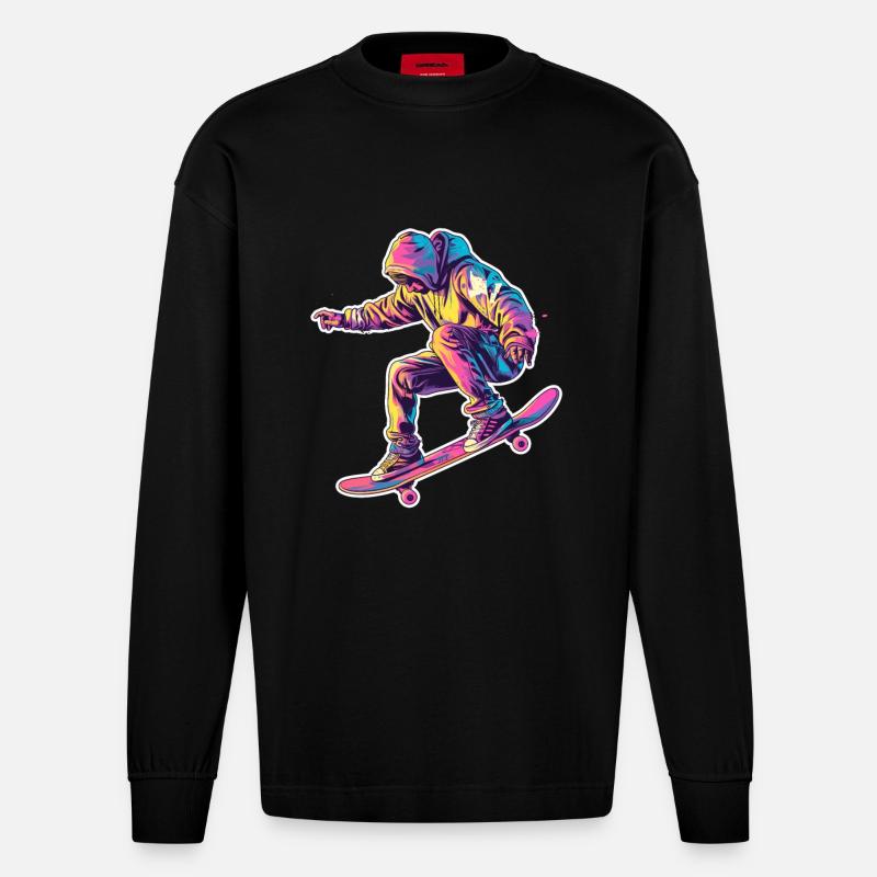 Retro Skateboarder - Heavyweight Oversized Organic Langarmshirt Made in EU - SOLID BLACK