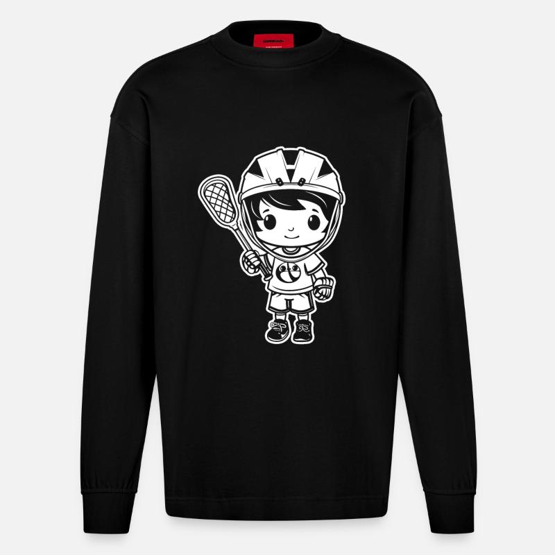 Lacrosse Junge - Heavyweight Oversized Organic Langarmshirt Made in EU - SOLID BLACK
