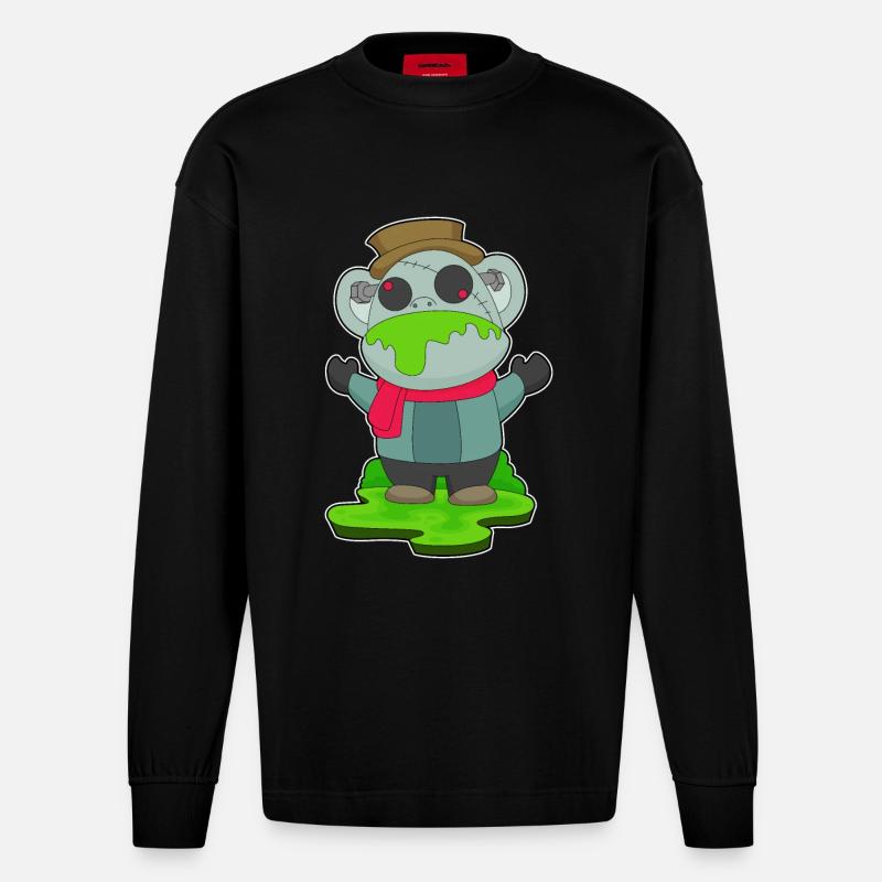 Singe Halloween Zombie - Manches longues bio épais oversize fabriqué en UE - SOLID BLACK