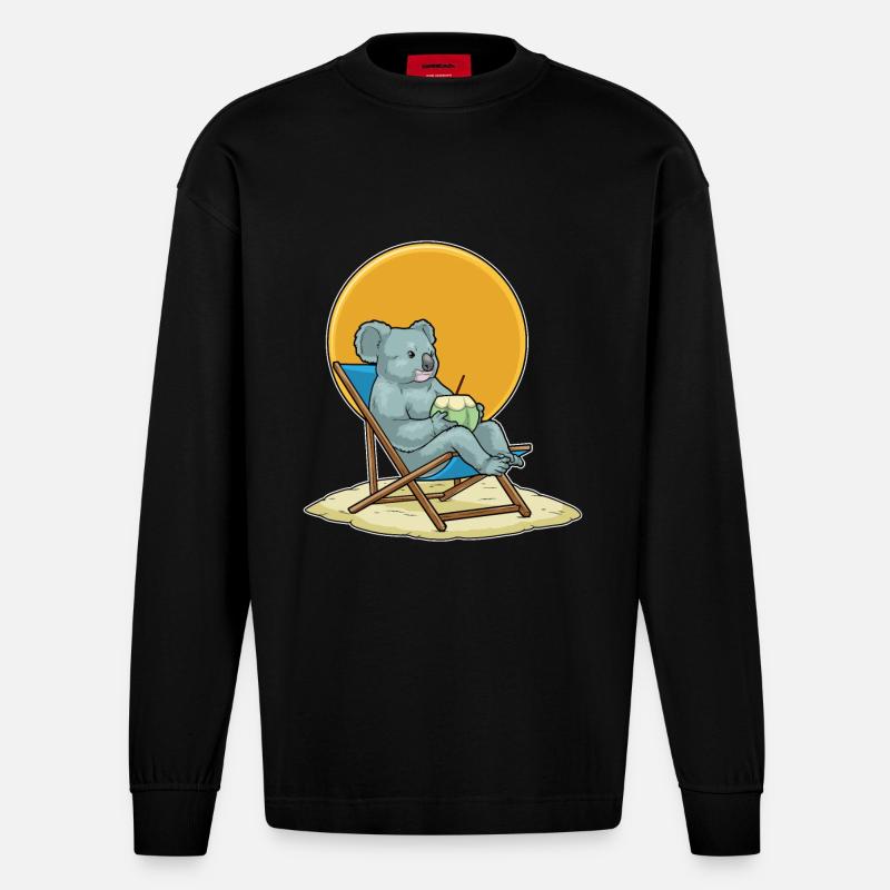 Koala Sommer Liege - Heavyweight Oversized Organic Langarmshirt Made in EU - SOLID BLACK