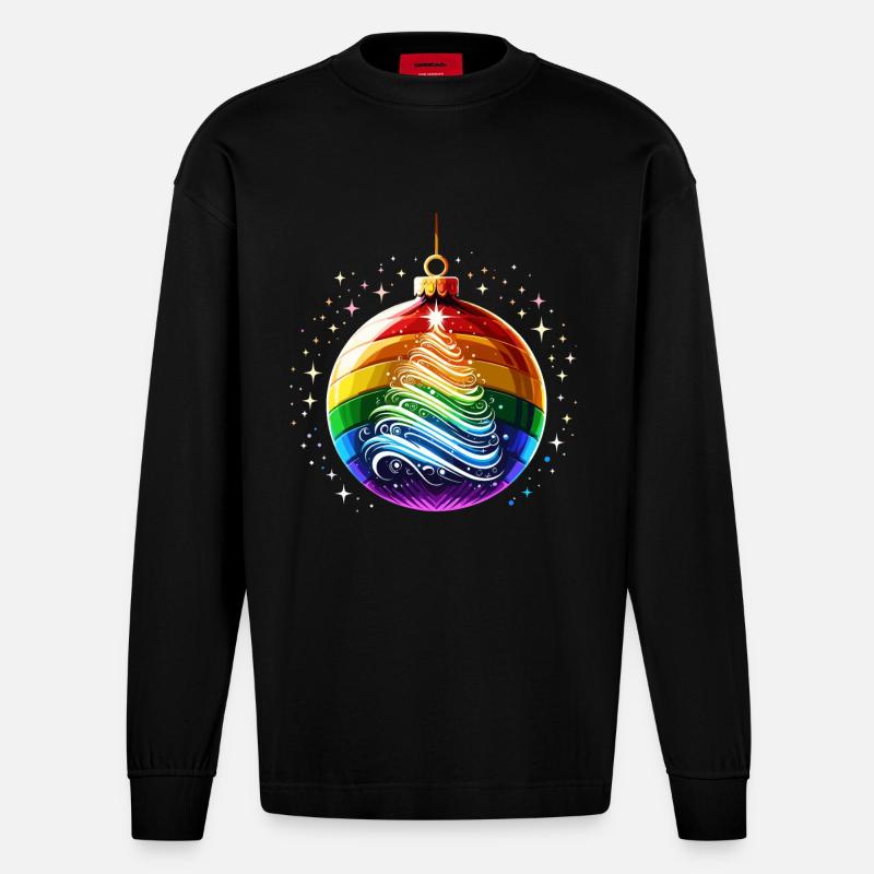Regenbogen Weihnachtskugel - Heavyweight Oversized Organic Langarmshirt Made in EU - SOLID BLACK
