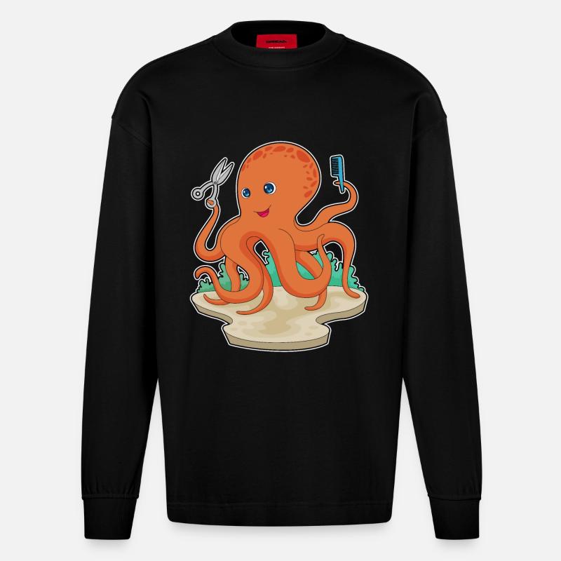 Octopus Coiffeur Ciseaux - Manches longues bio épais oversize fabriqué en UE - SOLID BLACK