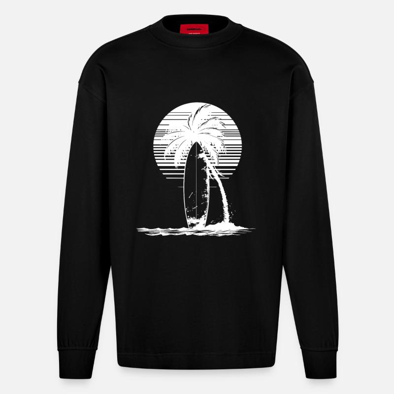 Dessin de planche de surf - Manches longues bio épais oversize fabriqué en UE - SOLID BLACK