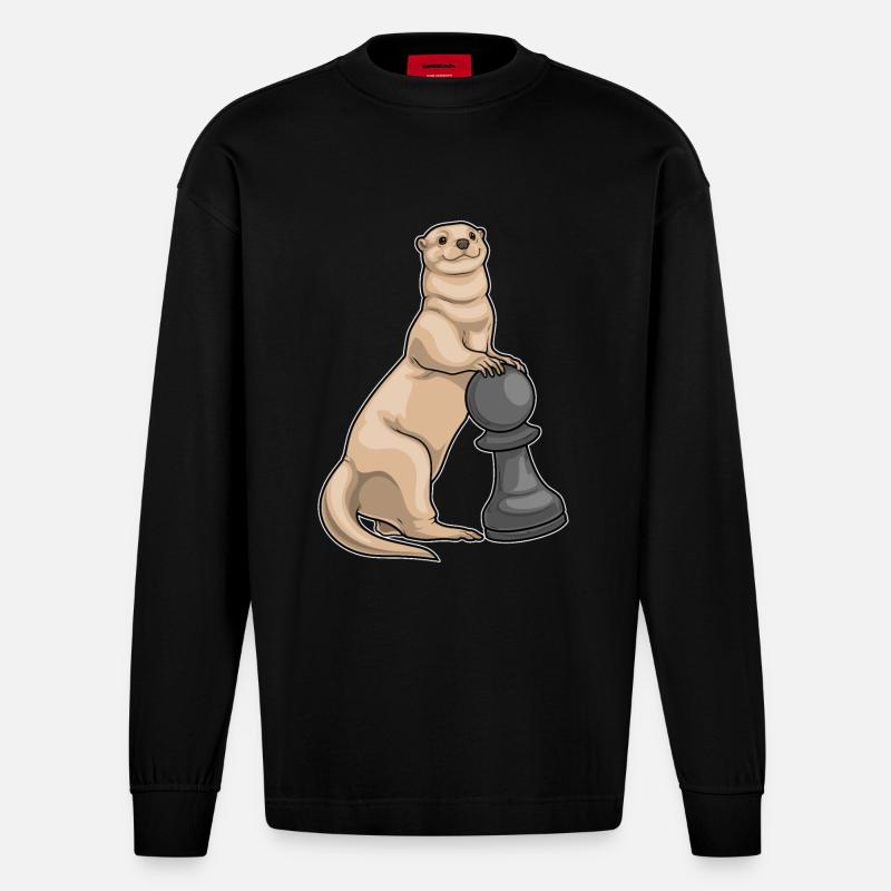 Otter Schachfigur Bauer Schach - Heavyweight Oversized Organic Langarmshirt Made in EU - SOLID BLACK