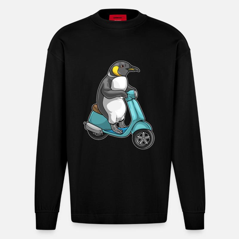 Scooter pingouin - Manches longues bio épais oversize fabriqué en UE - SOLID BLACK