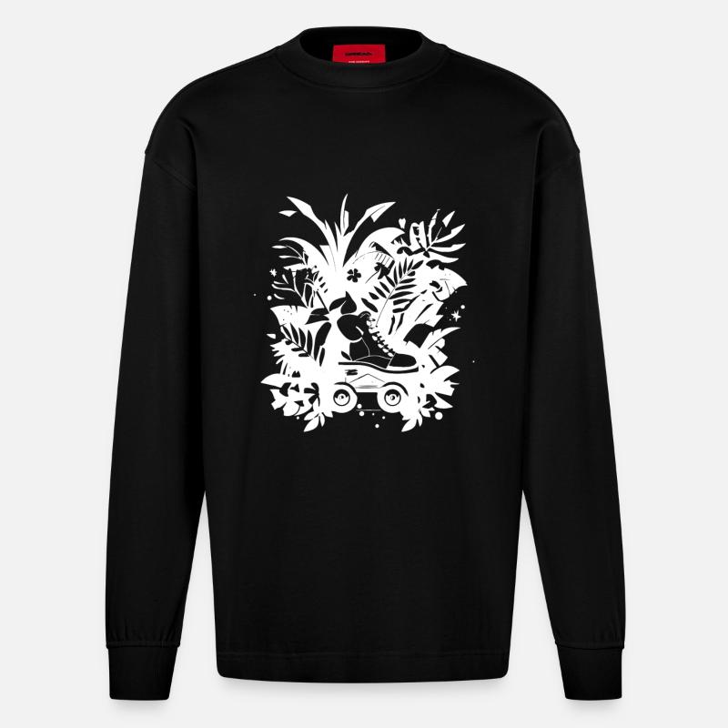 Rollschuhlaufen Comic - Heavyweight Oversized Organic Langarmshirt Made in EU - SOLID BLACK
