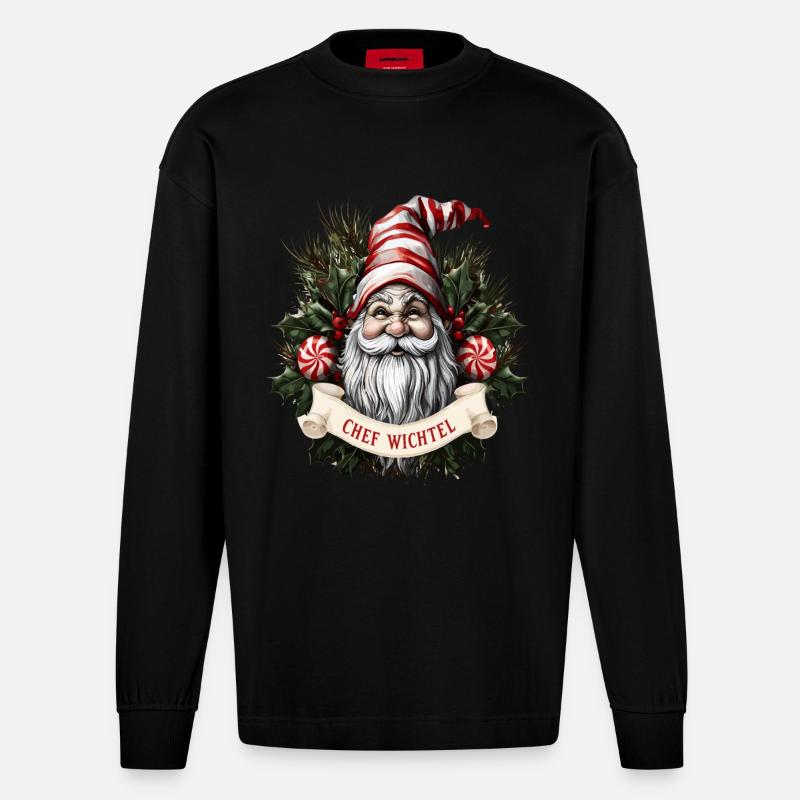 Chef Wichtel Weihnachtsgnom - Heavyweight Oversized Organic Langarmshirt Made in EU - SOLID BLACK