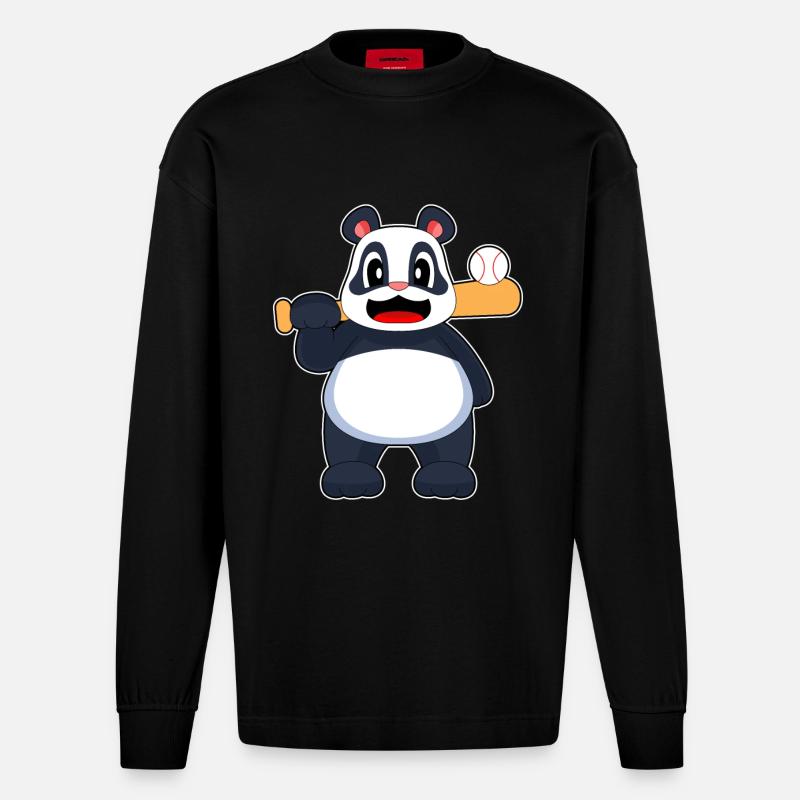 Panda Baseball Baseballschläger - Heavyweight Oversized Organic Langarmshirt Made in EU - SOLID BLACK