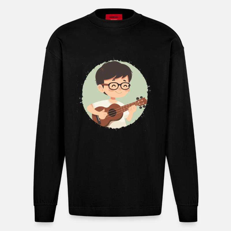 Ukulele Junge Grafik - Heavyweight Oversized Organic Langarmshirt Made in EU - SOLID BLACK