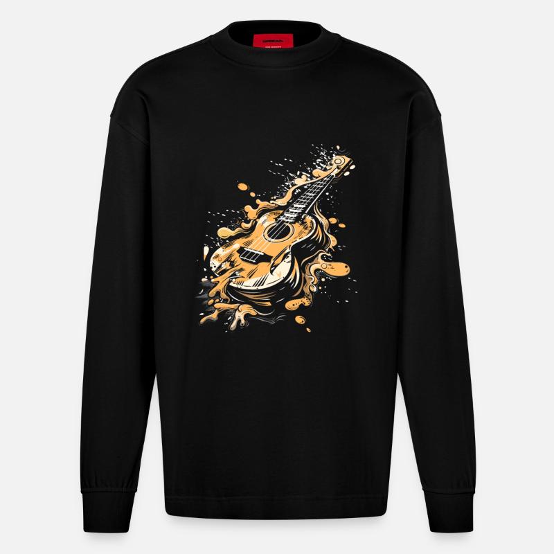 Ukulele Graffiti - Heavyweight Oversized Organic Langarmshirt Made in EU - SOLID BLACK