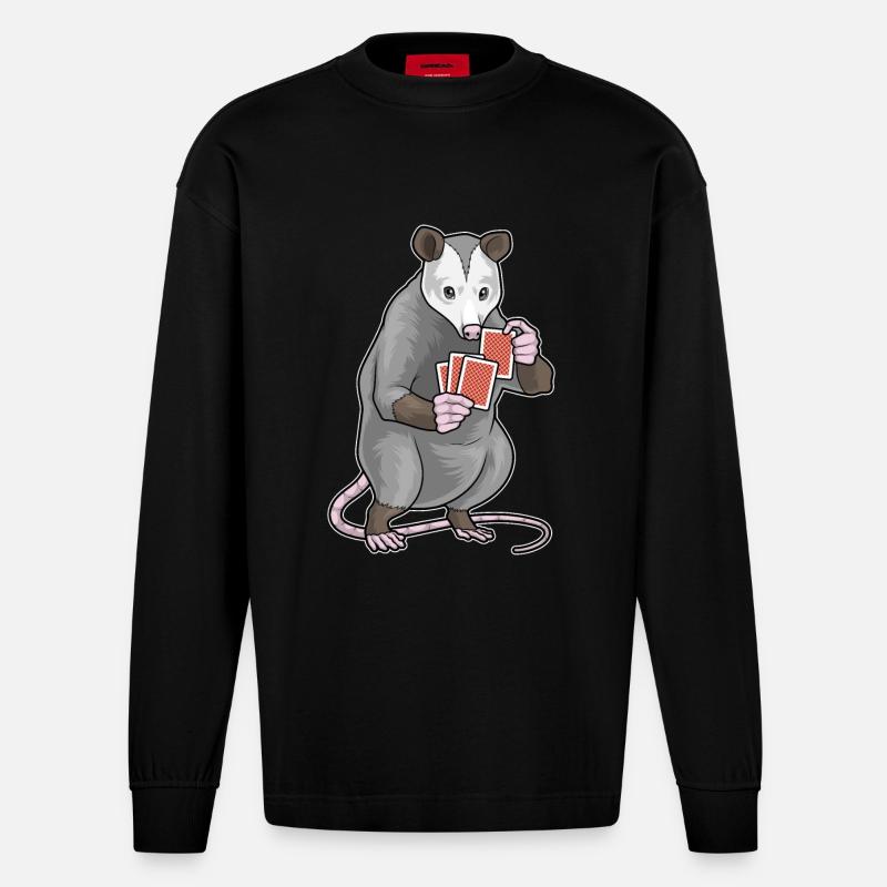 Beutelratte Poker Pokerkarten - Heavyweight Oversized Organic Langarmshirt Made in EU - SOLID BLACK