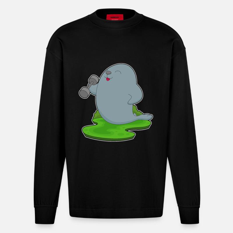 Seal Bodybuilder Haltère - Manches longues bio épais oversize fabriqué en UE - SOLID BLACK