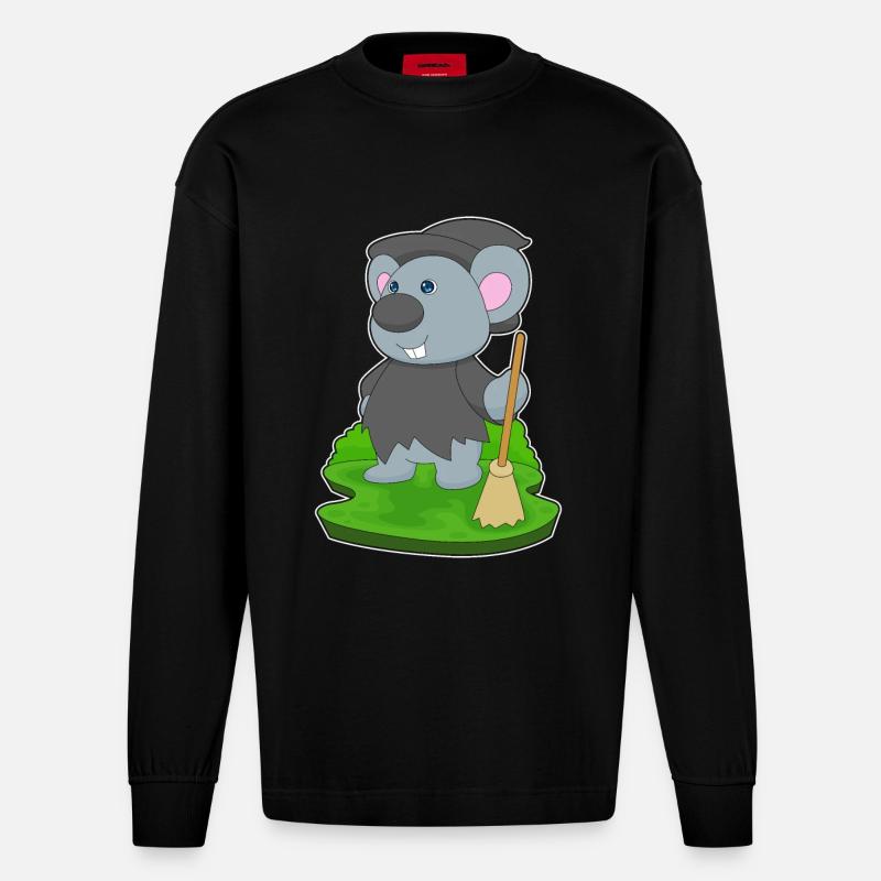 Souris Sorcière d’Halloween - Manches longues bio épais oversize fabriqué en UE - SOLID BLACK