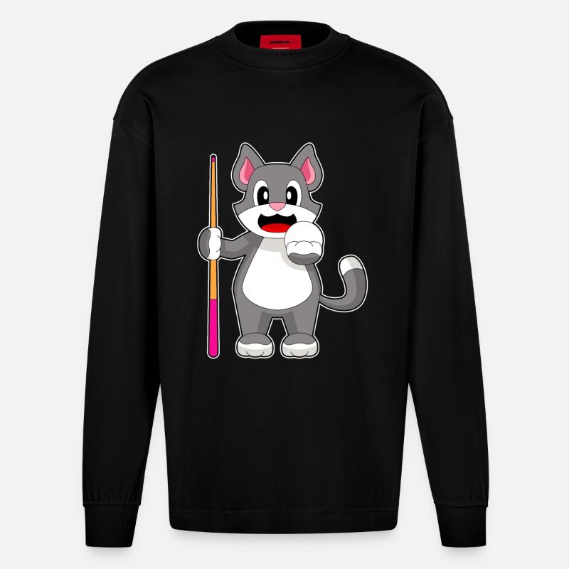 Katze Billiard Queue - Heavyweight Oversized Organic Langarmshirt Made in EU - SOLID BLACK