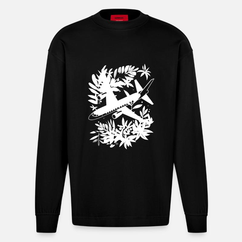 Flugzeug Comic Stil - Heavyweight Oversized Organic Langarmshirt Made in EU - SOLID BLACK
