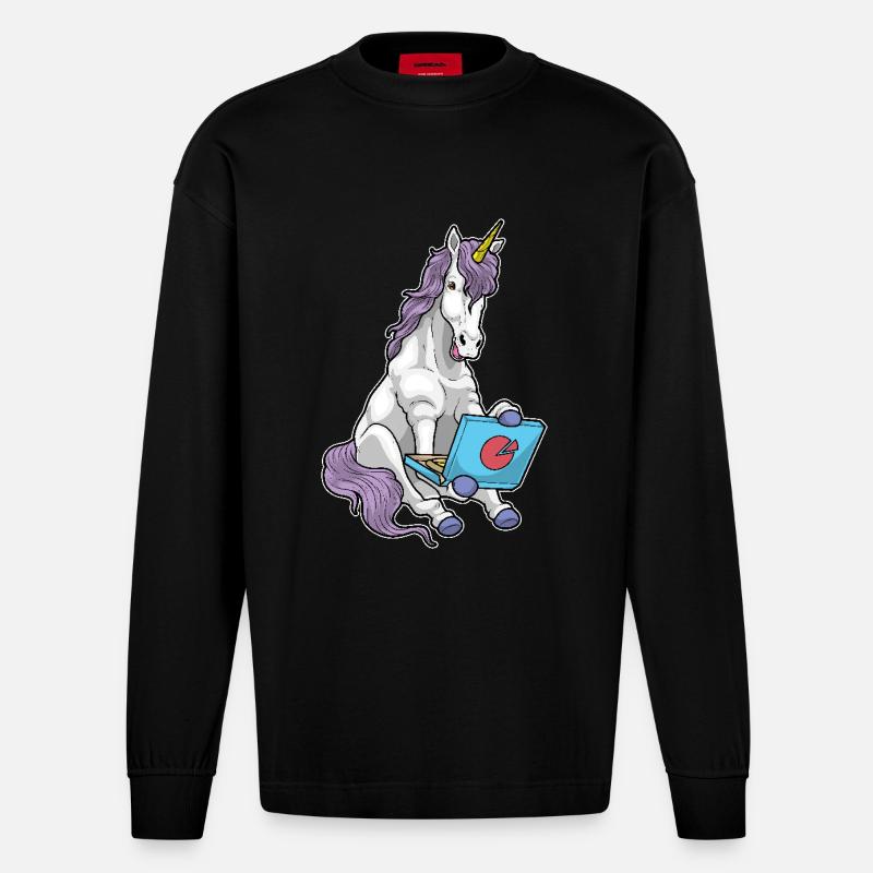 Einhorn Pizza - Heavyweight Oversized Organic Langarmshirt Made in EU - SOLID BLACK