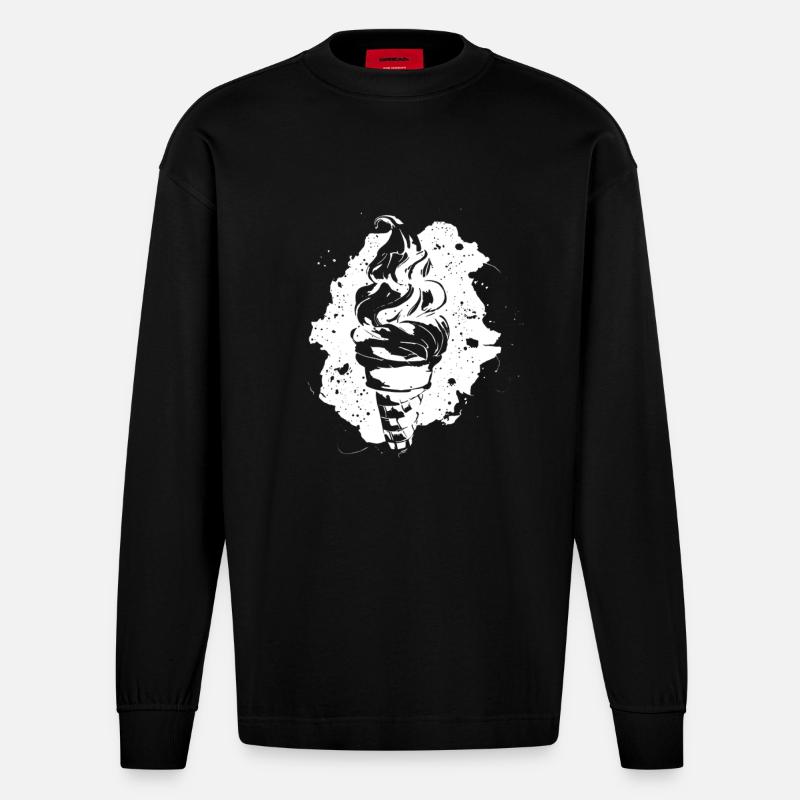 Graphique de crème glacée - Manches longues bio épais oversize fabriqué en UE - SOLID BLACK